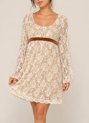 Laundry Coquette Babydoll Lace Dress Size 12 Cream Brown Cottage Boho Ren Faire thumbnail 1