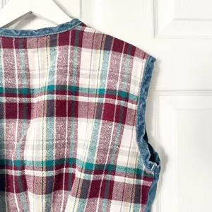 Metro Express Vintage Denim Chambray Red Plaid Flannel Back Button Vest L 14/16 thumbnail 10