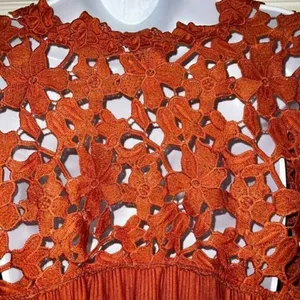 EXPRESS Dark Pumpkin Lace Embroidered Trim Belled‎ Sleeve Blouse M thumbnail 8