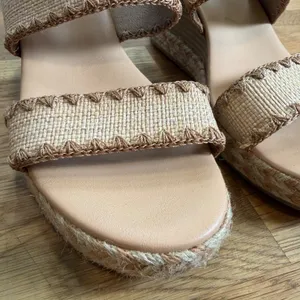 DV by Dolce Vita Women's 8 Electric Raffia Wedge Sandals Open Toe Brown Beige thumbnail 2