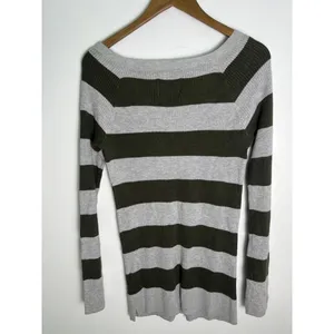 American Eagle Outfitters Striped Thermal Sweater Olive Gray XL Y2K Collegiate thumbnail 3