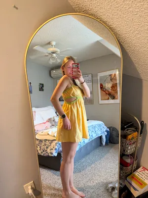 Orange and green flowy mini dress thumbnail 6