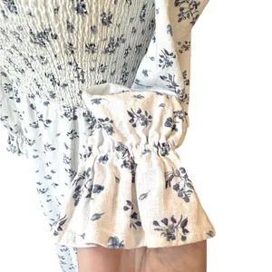 House of Harlow Linen Smocked Bodice Square Neck Floral Cottage Coquette Soft XS thumbnail 9
