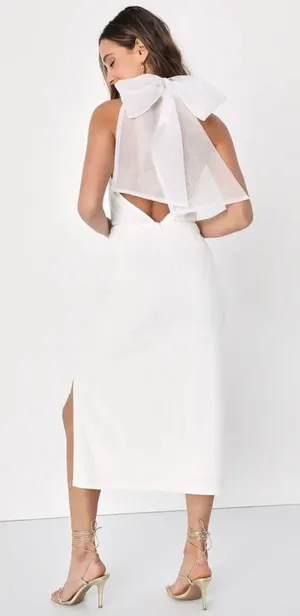 Lulus Glamorous Promise White Organza Halter Bodycon Midi Dress MSRP $79 thumbnail 4