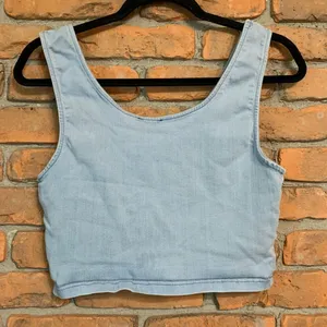 Iris Women Light Wash Denim Look Crop Top Tank Scoop Neck ISET015-T‎ Size Large thumbnail 3