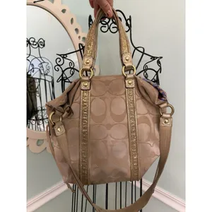 Coach Poppy Applique Gold Multi Crossbody Bag Floral Purse thumbnail 6