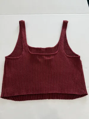 Free People FP Beach Burgundy Ribbed Knit Crop Tank Top Large NWT thumbnail 3