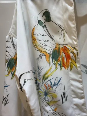 Cream Floral & Crane Print Wrap Blouse 8 thumbnail 4