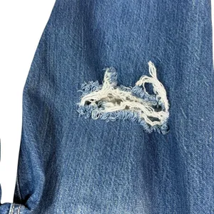 American Eagle SZ 4 Mom Jeans Hi-Rise Distressed Rips Zip-Fly Whiskered Blue thumbnail 9