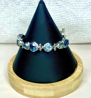 FACETED BLUE TOPAZ Sterling Silver Toggle Bracelet thumbnail 8