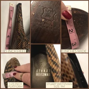 Stuart Weitzman Brown & Black Leather Animal Print Snakeskin Embossed Heels (9) thumbnail 13