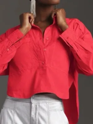 Pilcro Anthropologie Back Slit red Buttondown Shirt sz M thumbnail 1