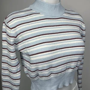 PacSun L.A. Hearts Blue Striped Long Sleeve Mock Neck Crop Sweater Top Size S thumbnail 5