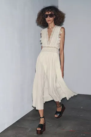Zara Elegant Lace Trim Dress beads cream boho hippie summer beach thumbnail 4