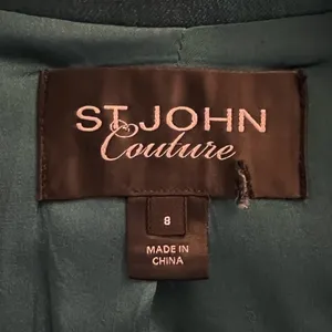ST. JOHN COUTURE Sharkskin Silk Wool Blend Teal Open Front Jacket Blazer Size 8 thumbnail 10