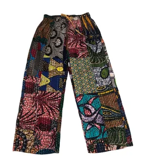 Raj Cotton Embroidered Pants Size L Patchwork Wide Leg Boho Artsy Vibrant Color thumbnail 1