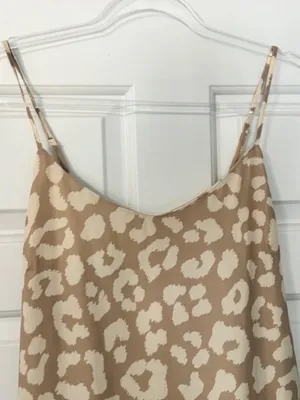 Pink Lily Beige Cream Abstract Dot Slip Midi Dress S Spaghetti Straps Casual thumbnail 3