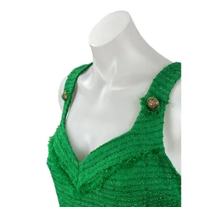 Zara Women's Green Tweed Gold Button Sleeveless V Neck Tank Crop Top Size S thumbnail 2