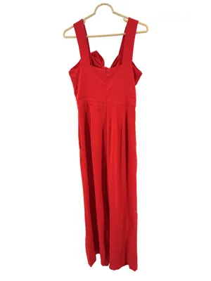 entro Vibrant Red Jumpsuit wide leg new bow cut out holiday M event party HOCO thumbnail 2