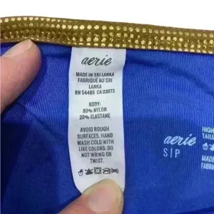 Aerie Blue & Gold Padded High Waisted‎ Cheeky Bikini Size Small/Medium thumbnail 2