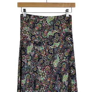 LuLaRoe Paisley Print Maxi Skirt Navy Blue Pink Green Boho Flounce Size XXS thumbnail 3