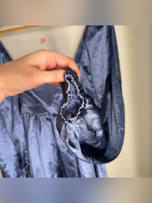 NEW Altar’d State Blue Satin Square Neck Puff Sleeve Dress Back Bow Cocktail thumbnail 3