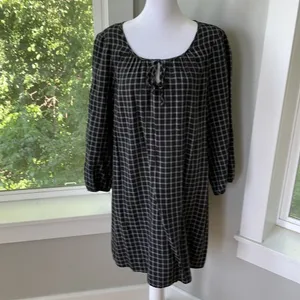 Madewell Signal Tunic Shift Dress Hayden Black White Windowpane Plaid Cotton M thumbnail 5