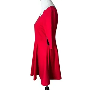 Lulus Red Scalloped Mini Skater Dress Womens L Stretch Knit Flared Fit & Flare thumbnail 4