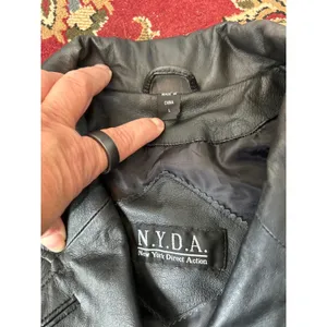 NYDA Black Leather Double Breasted Long‎ Trench Coat Women's Size L Goth Office thumbnail 6