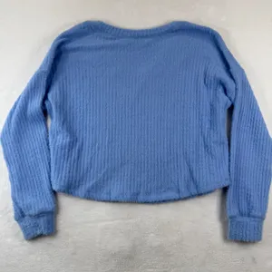 Hollister M‎ Blue Fuzzy V-Neck Ribbed Knit Sweater Long Sleeve Soft Cropped thumbnail 8
