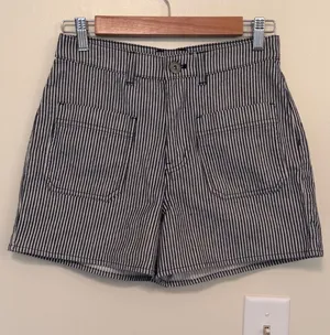 Vans black & white striped high waisted denim shorts thumbnail 1