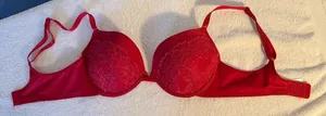 Women's Red Lace Push-Up Bra with Lace Overlay thumbnail 1