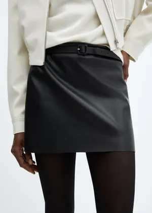 Mango Faux Leather Belt Mini Skirt thumbnail 1