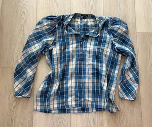 J.Crew Blue White Plaid Puff Sleeve Ruffle Blouse BB286 Womens Large Cotton thumbnail 1