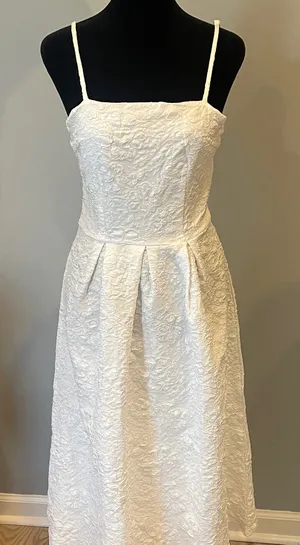 Elegant White textured sundress Dress small adjustable straps like new thumbnail 1
