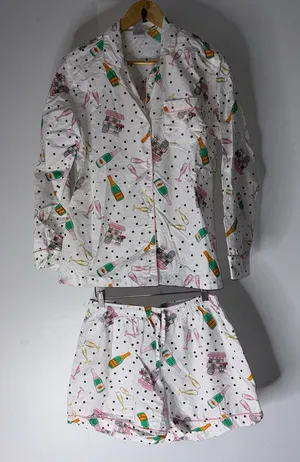 8 oak lane pajamas 2 Piece Shorts Long Sleeve Top‎ Campaign Print Cotton Medium thumbnail 1