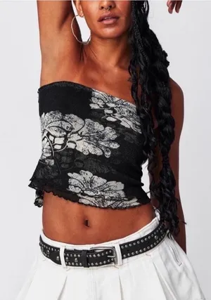 Free People Black Floral Strapless Tube Top thumbnail 1