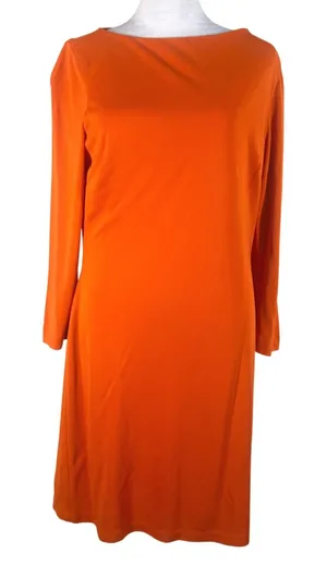 Lauren‎ Ralph Lauren Sheath Dress Size 10 Coral Excellent Long Sleeve Boatneck thumbnail 1