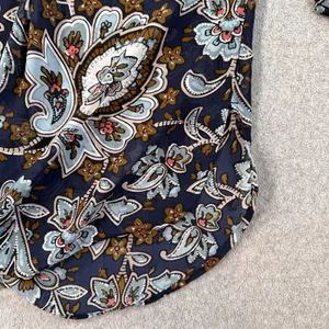 Loft Women's Small Floral Paisley Sheer Tunic Blouse Navy/Brown V-Neck thumbnail 7