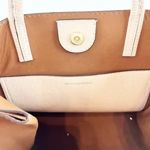 Banana Republic Leather Double Top Handle Tote Handbag Purse Blush Pink thumbnail 3