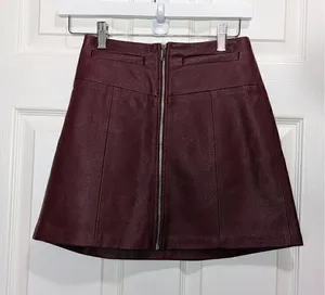 Bershka burgundy zippered leather skirt size xs thumbnail 1
