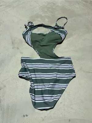 Aerie Striped Green Cutout One-Piece full coverage Swimsuit small thumbnail 5
