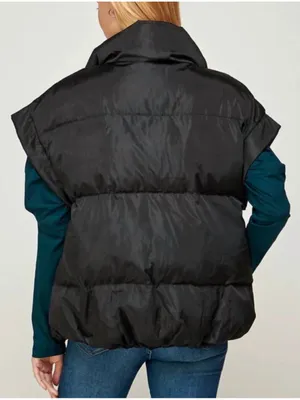 Ellison Black Puffer Vest Oversized Quilted Short Sleeve Zip Up Women Size Small thumbnail 2