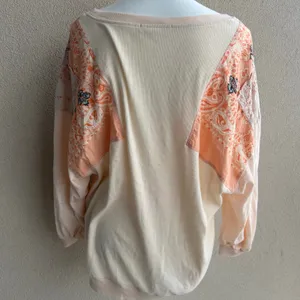 We the Free Boho Patchwork Cream Oversized Longsleeve Crewneck Size Small thumbnail 7