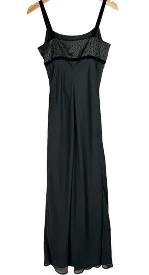 Vtg Y2K Jonathan Martin Black Slip Maxi Dress Velvet Floral Bodice Sz S/M thumbnail 2