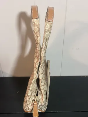 Nine West Beige Jacquard Mini Hobo Shoulder Bag Tan Zip Organizer Purse thumbnail 4