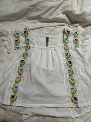 Anthropologie White Embroidered Floral Lace Ruffle Sleeve Blouse Top Size M thumbnail 2