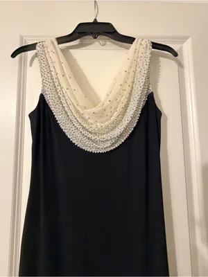 Cachet Black Maxi Dress with Cream Beaded Draped Neckline thumbnail 4