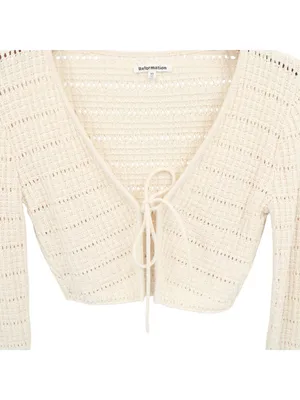 Reformation Piero Open Knit Cropped Cream Cardigan Sweater Boho XS thumbnail 3