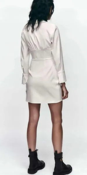 ZARA white dress wedding bridal shower corset mini long sleeve thumbnail 5